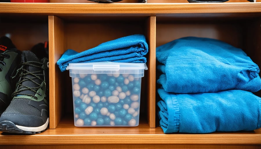 Waterproof storage setup for kratom and other sailing supplies in boat cabin